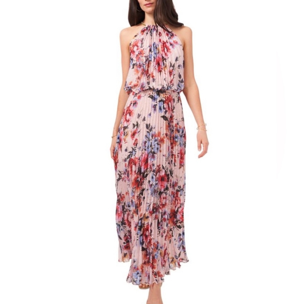 Floral Print Pleated Dress EUC MSK